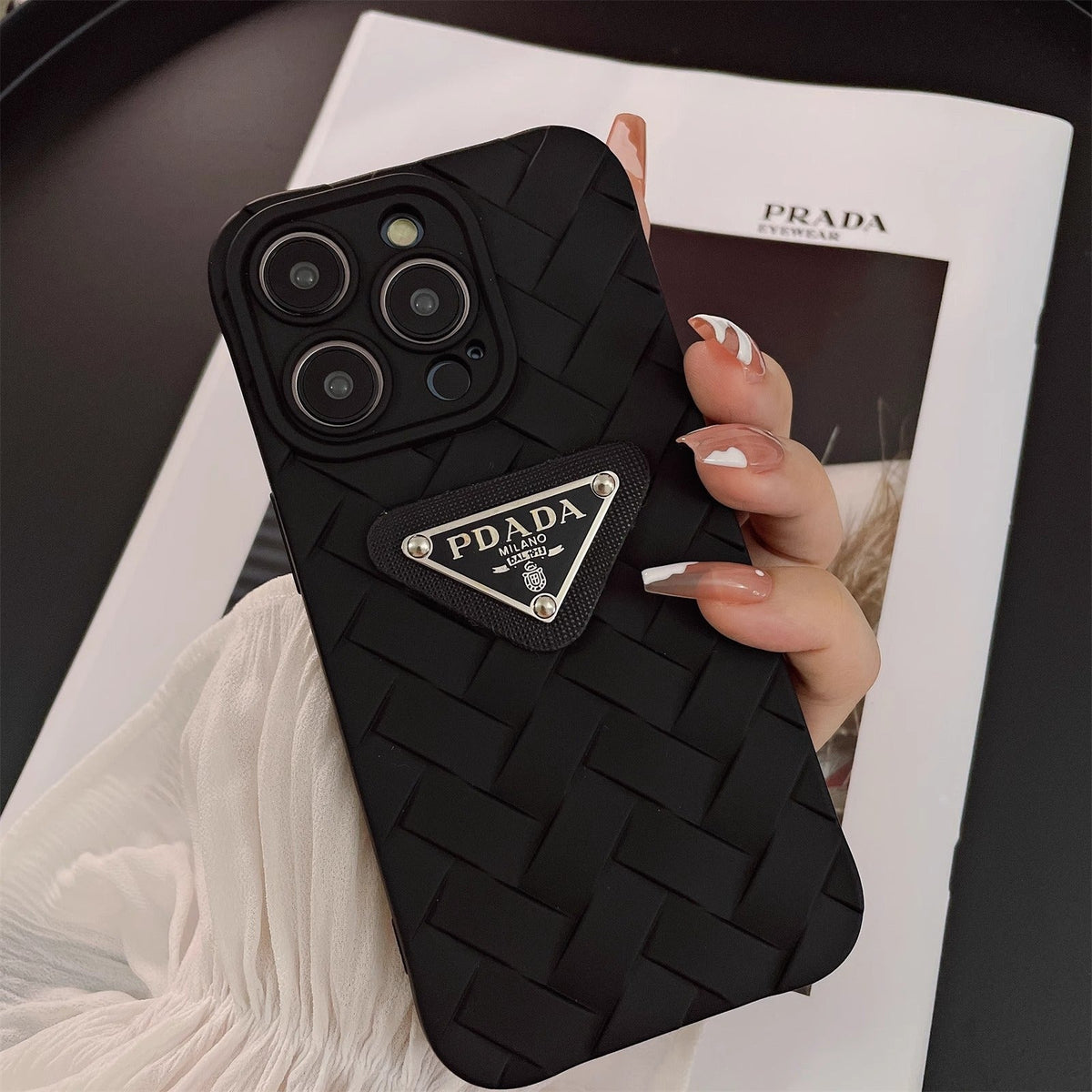 PRADA BLACK RIBNE WEAVE IPHONE CASE