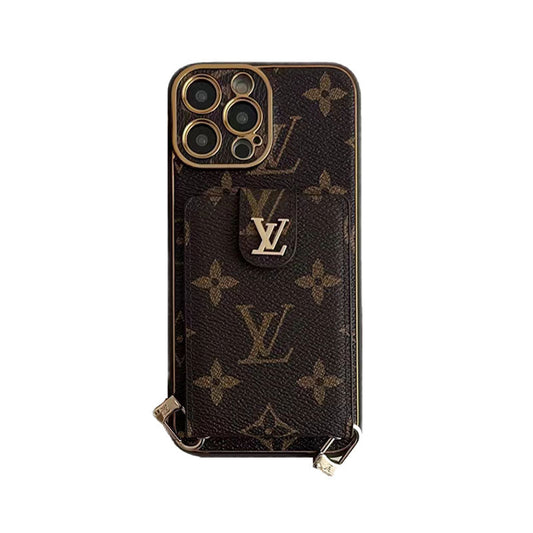 MONOGRAM IPHONE CASE WITH CARD WALLET AND STRAP