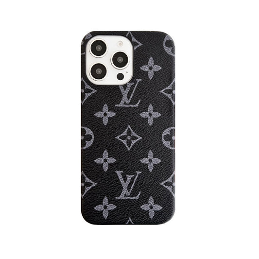 CLASSIC LEATHER MONOGRAM PHONE CASE FOR IPHONE BLACK PRINTING