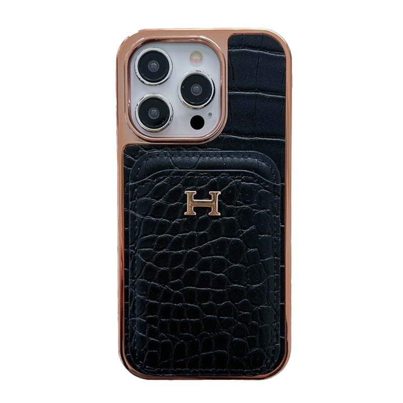 H ROSE GOLD LEATHER IPHONE CASE